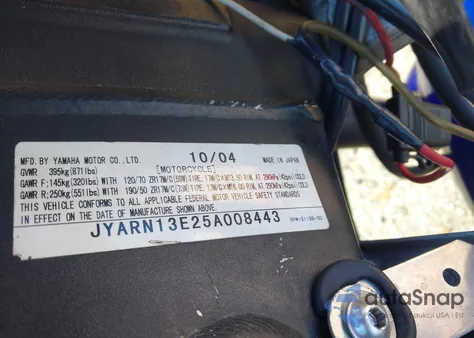 2005 Yamaha Yzf R1 z USA, uszkodzony, nr VIN NOVEHICLE